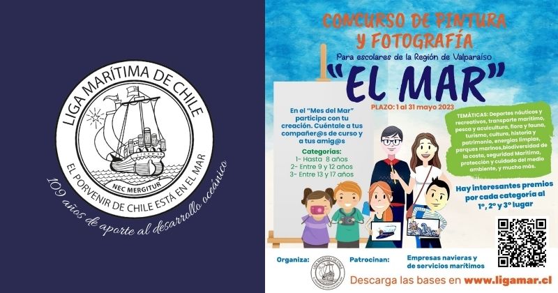 Liga Marítima de Chile lanza su tradicional Concurso Escolar de Pintura y de Fotografía ‘Mes del Mar 2023’