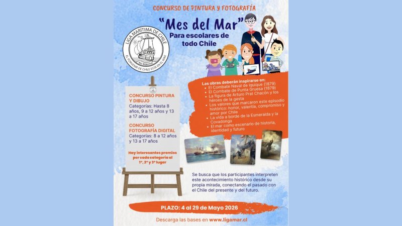 LIGAMAR lanza Concurso de Pintura y Fotografía “Mes del Mar” con alcance nacional y foco en los 150 años de la gesta de Iquique y Punta Gruesa de 1879