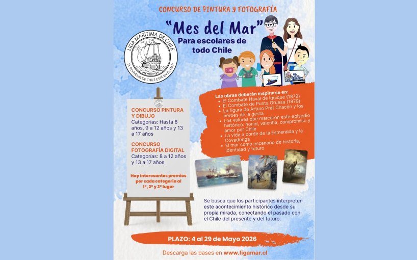 LIGAMAR lanza Concurso de Pintura y Fotografía “Mes del Mar” con alcance nacional y foco en los 150 años de la gesta de Iquique y Punta Gruesa de 1879