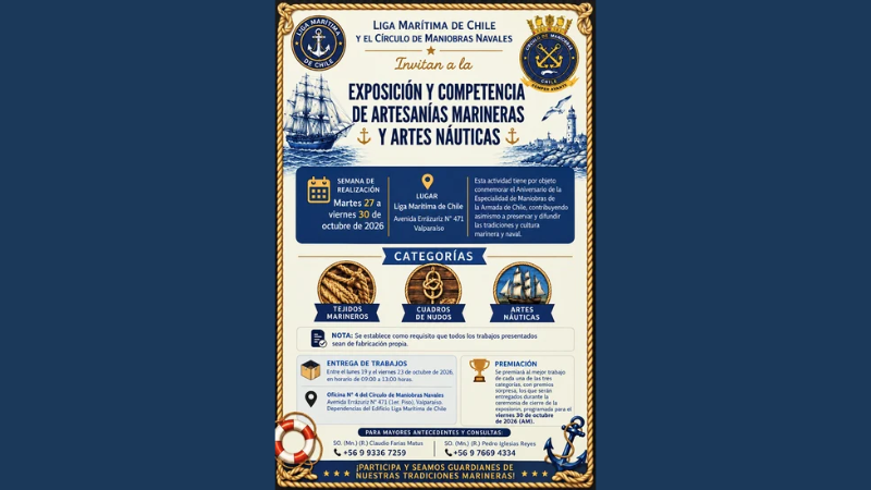 Liga Marítima de Chile y Círculo de Maniobras Navales invitan a exposición de artesanías marineras