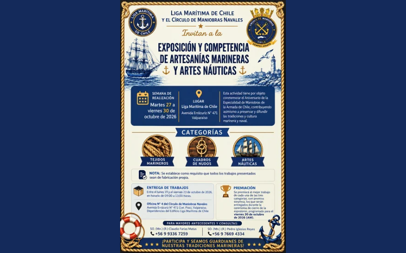 Liga Marítima de Chile y Círculo de Maniobras Navales invitan a exposición de artesanías marineras