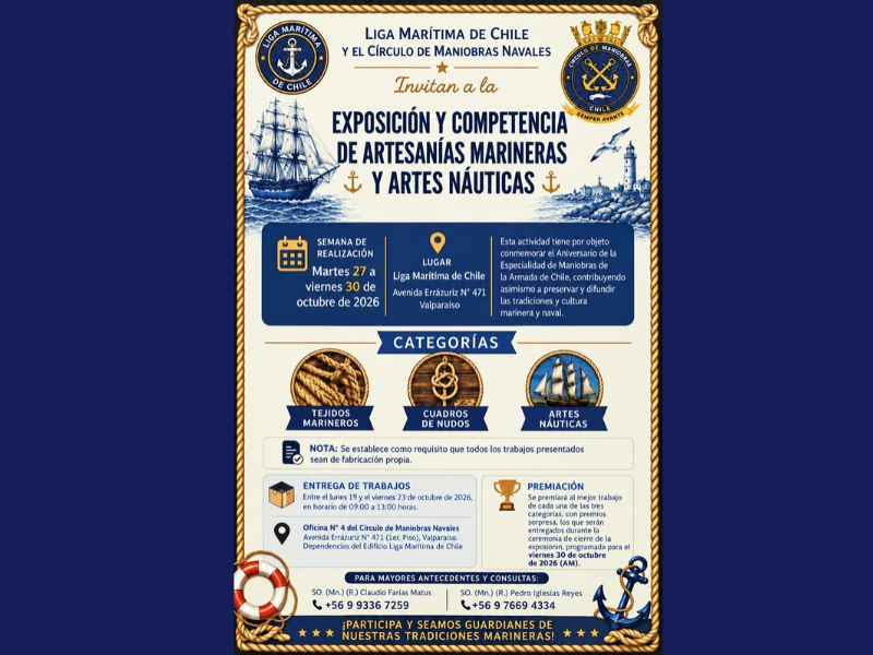 Liga Marítima de Chile y Círculo de Maniobras Navales invitan a exposición de artesanías marineras